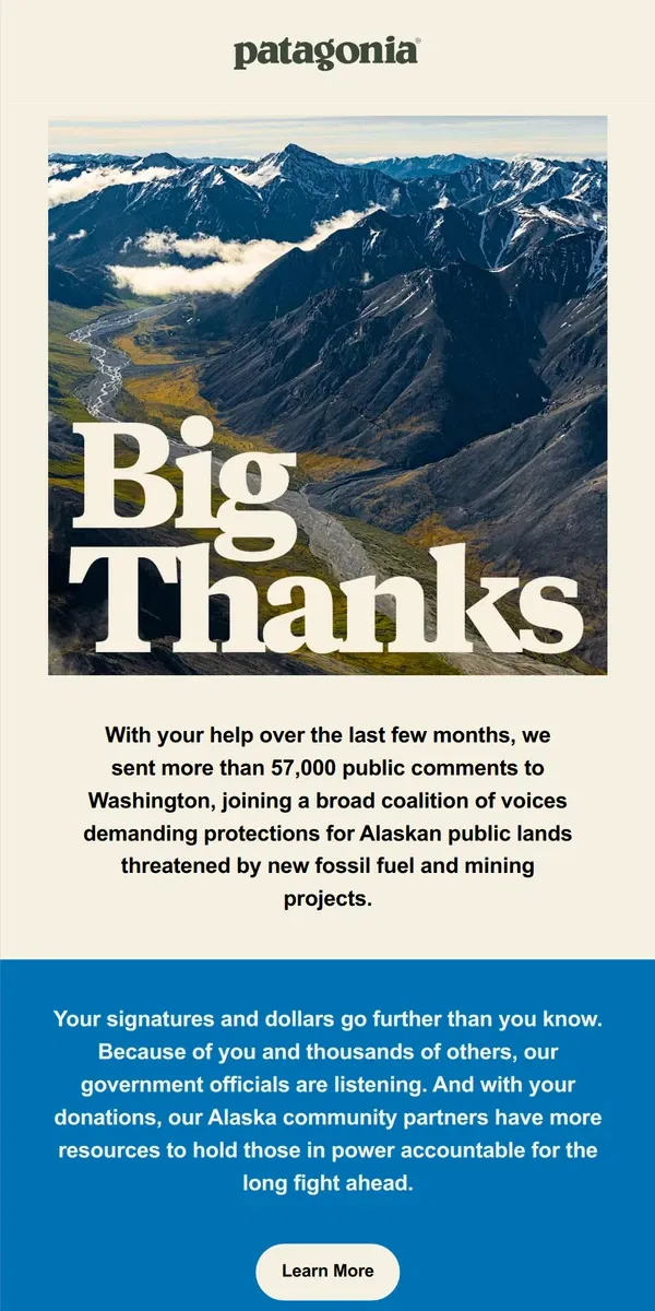 Email from Patagonia. Big thanks