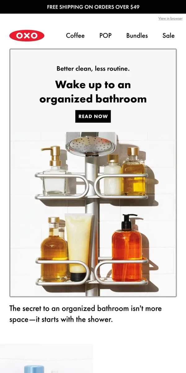 Email from OXO. The secret to an organized bathroom...