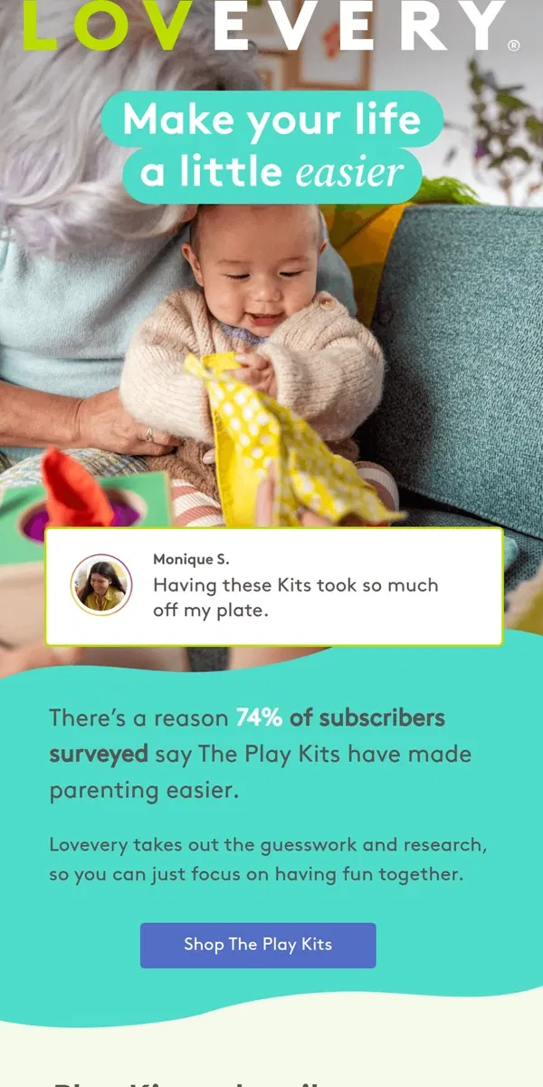 Email from Lovevery. 74% of Lovevery families agree on one thing