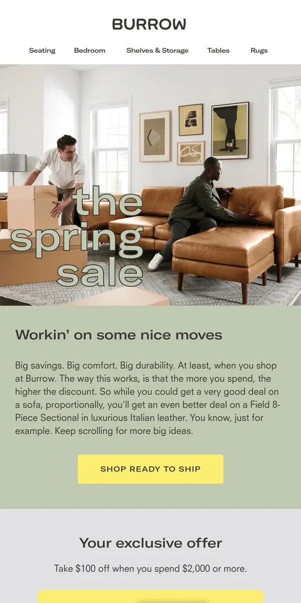 Email from Burrow. Easy to move furniture, made to move prices