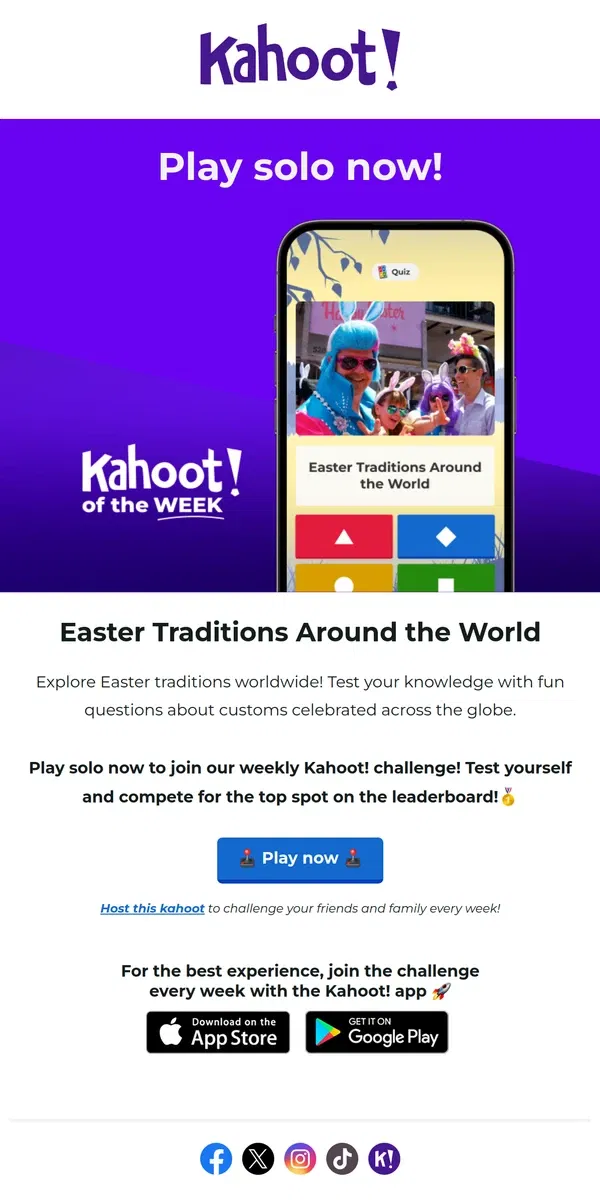 Email from Kahoot!. Hey, Kahoot! of the week is here! 🚀