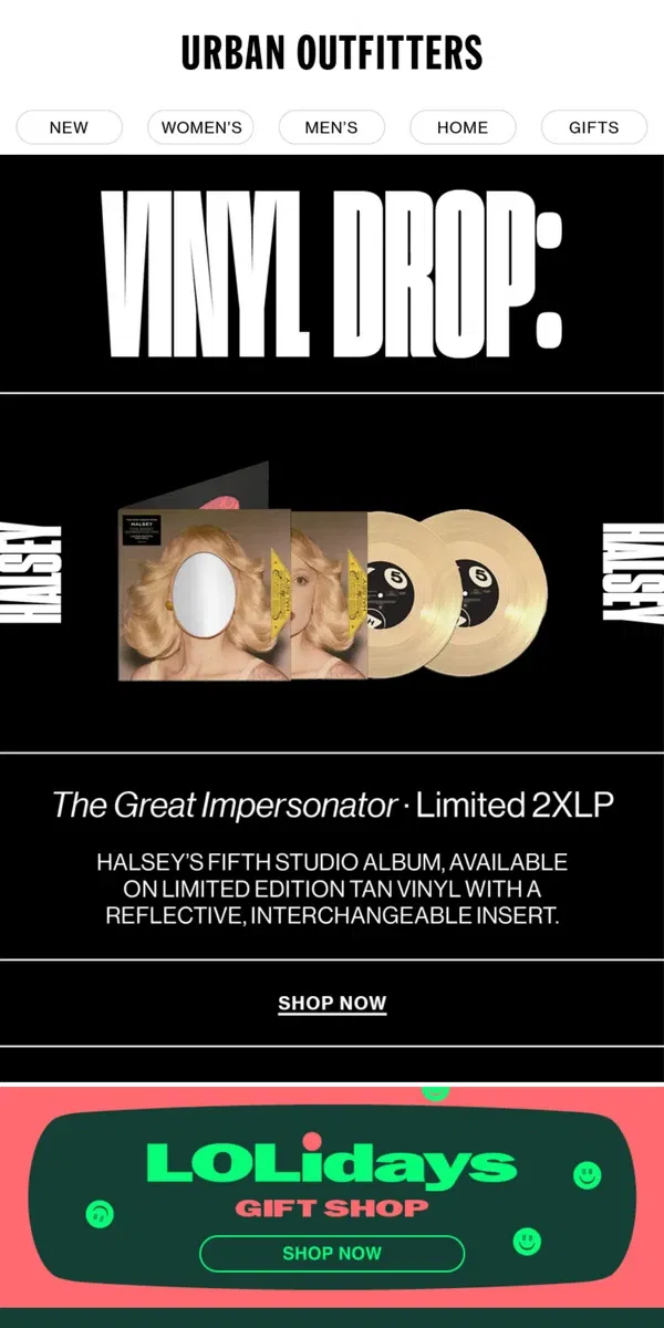 Email from Urban Outfitters. VINYL DROP: New & Exclusive from Halsey 🎵