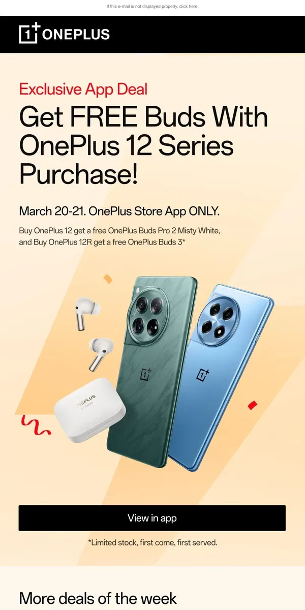 Email from OnePlus. Reward Your Ears - Free Buds with OnePlus 12 Series Purchase!