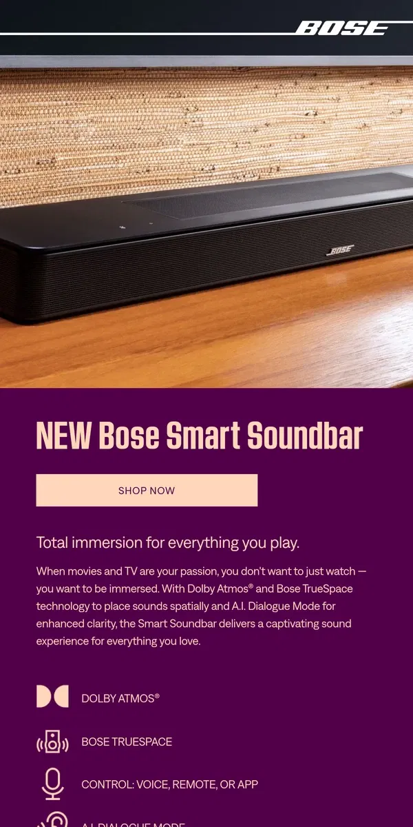 Email from Bose. Our new Smart Soundbar is here!