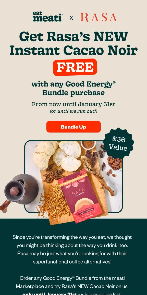 Email from eat meati. Transform the way you eat (and drink!) this year 👉