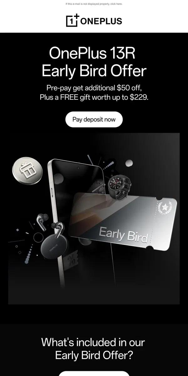 Email from OnePlus. OnePlus 13R Early Bird Offer