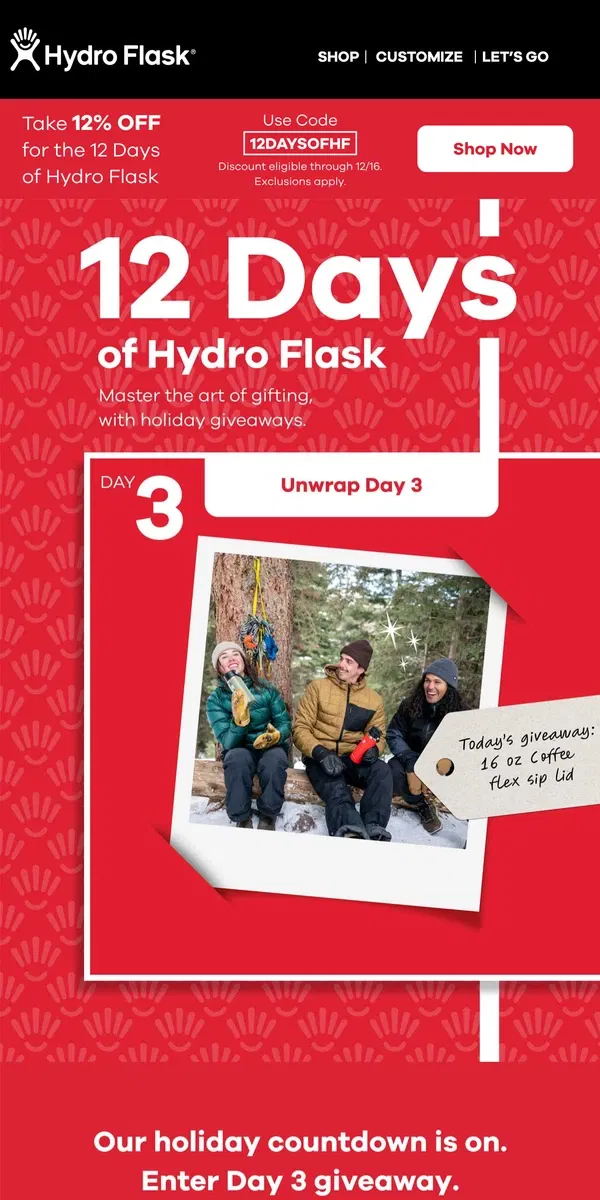 Email from Hydro Flask. 🎁 Day 3: win the gift exchange