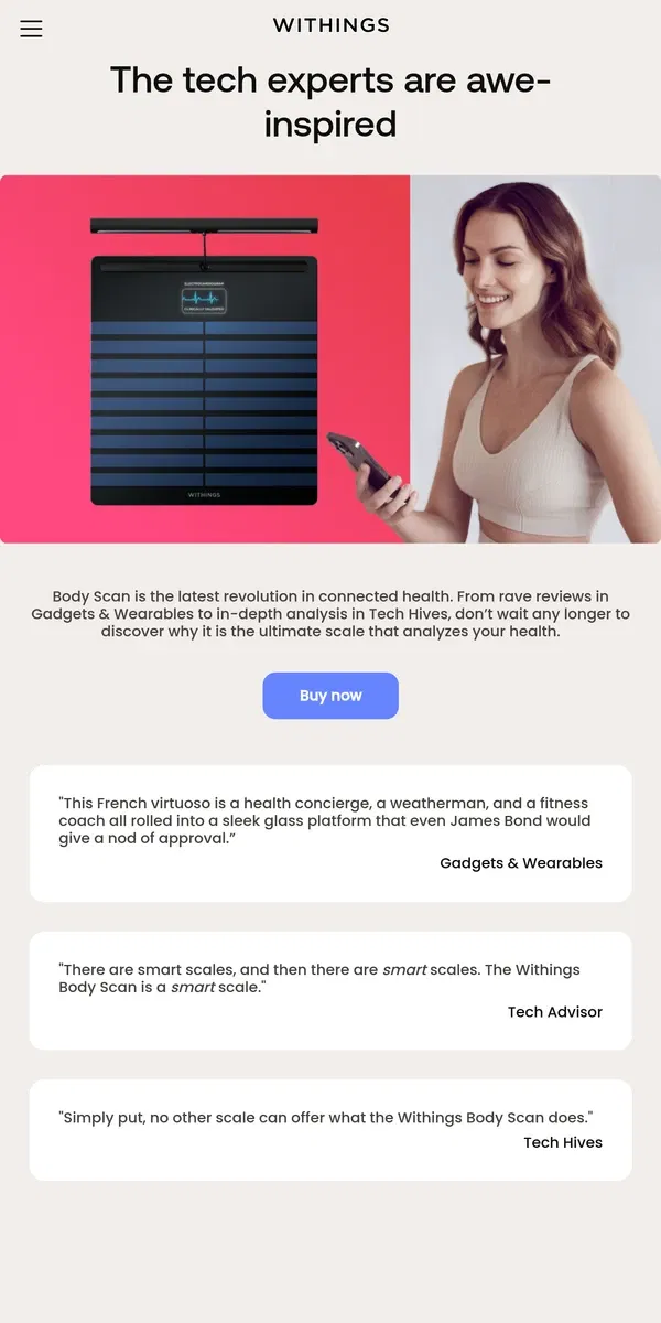 Email from Withings. Press is all praise about Body Scan