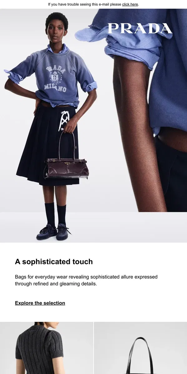 Email from Prada. Leather bags: a sophisticated touch