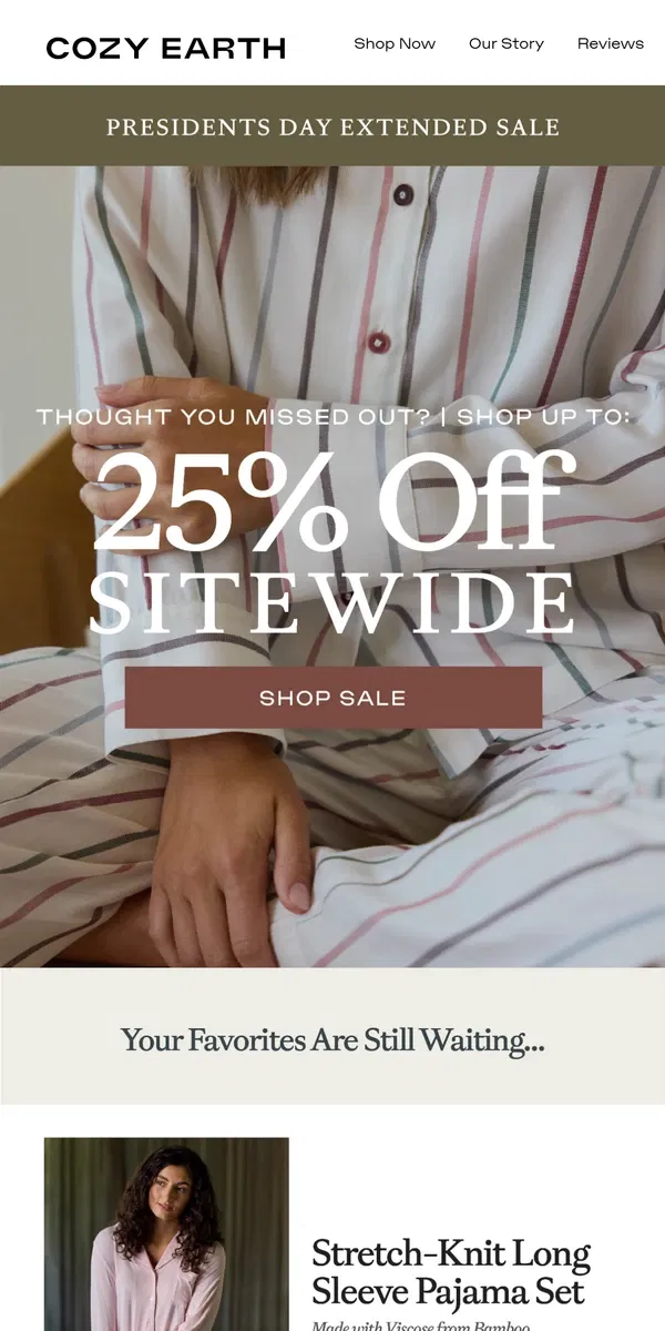 Email from Cozy Earth. EXTENDED: Up To 25% Off 😍