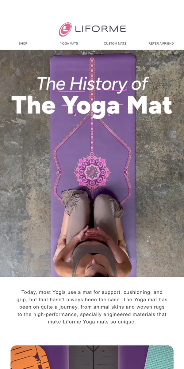 Email from Liforme. Unrolling the history of the Yoga Mat