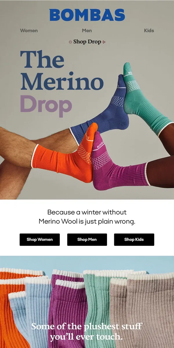 Email from Bombas. New, Cozy Wool Socks Are Here