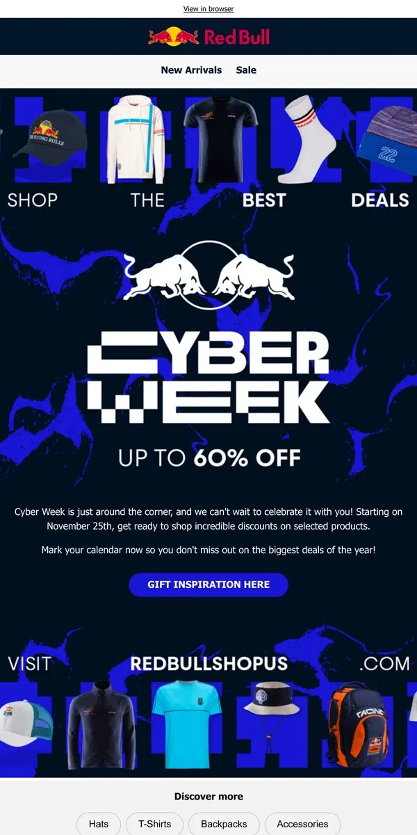 Email from Red Bull. Cyber Weeks starts soon: Don't miss out 💥