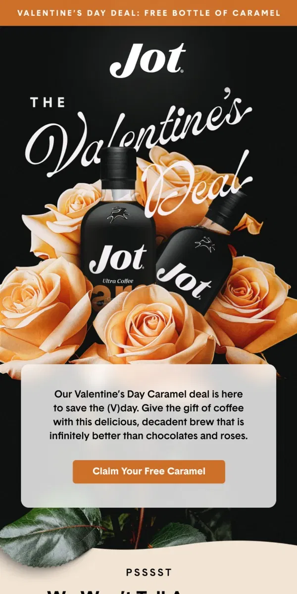 Email from Jot. Free Bottle of Caramel