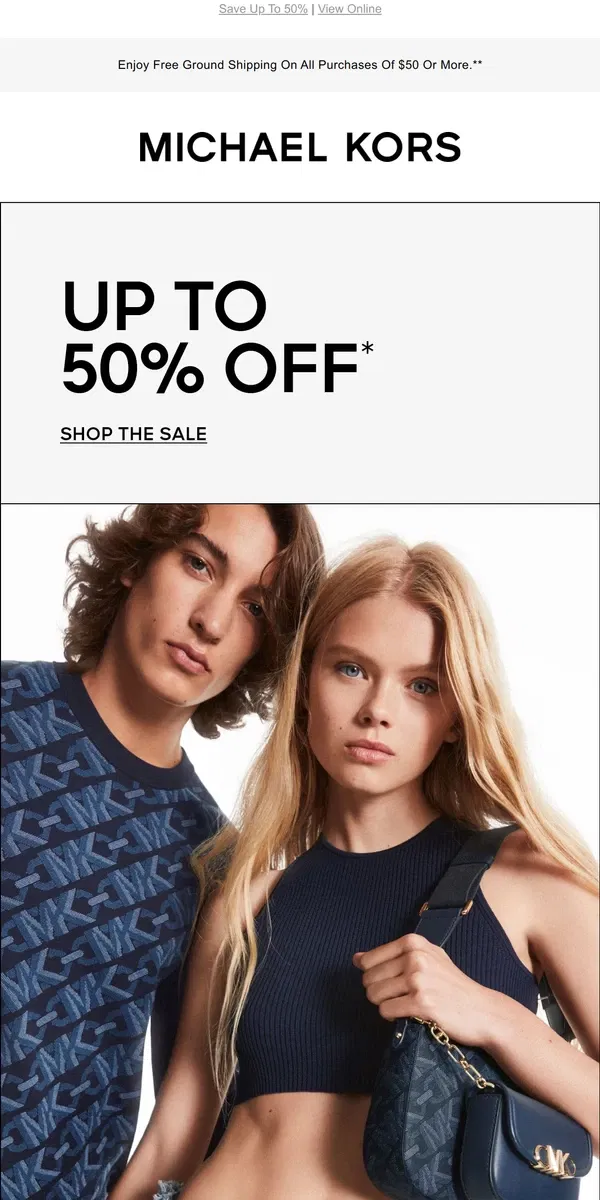 Email from Michael Kors. Navy Empire Logo Is Now On Sale