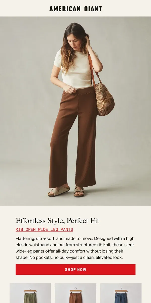 Email from American Giant. Meet our New Ribbed Pant