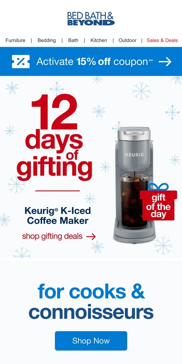 Email from Bed Bath & Beyond. 🎶 On the 3rd Day of Gifting 🎵