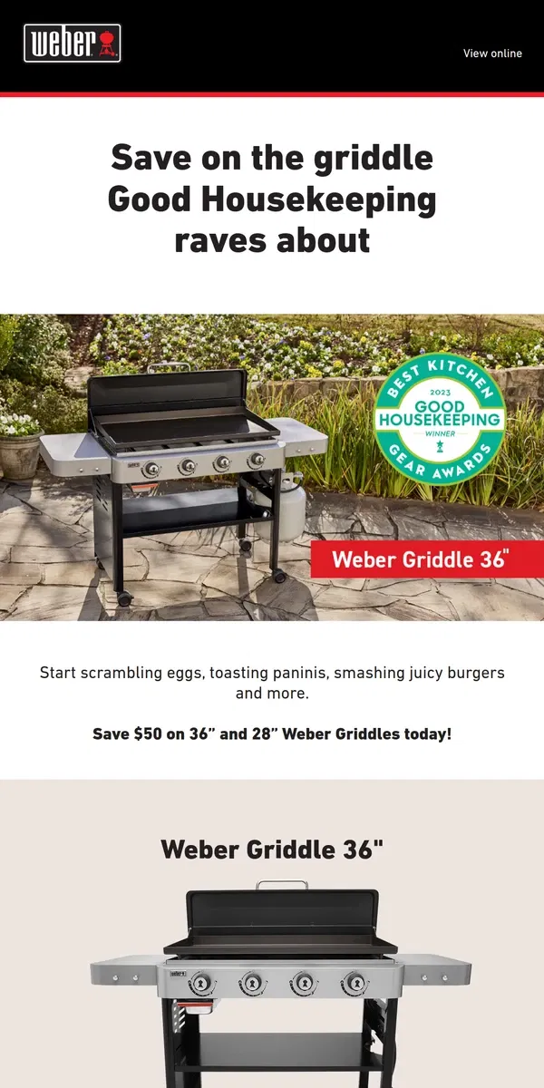 Email from Weber. Select stand-up griddles $50 off!