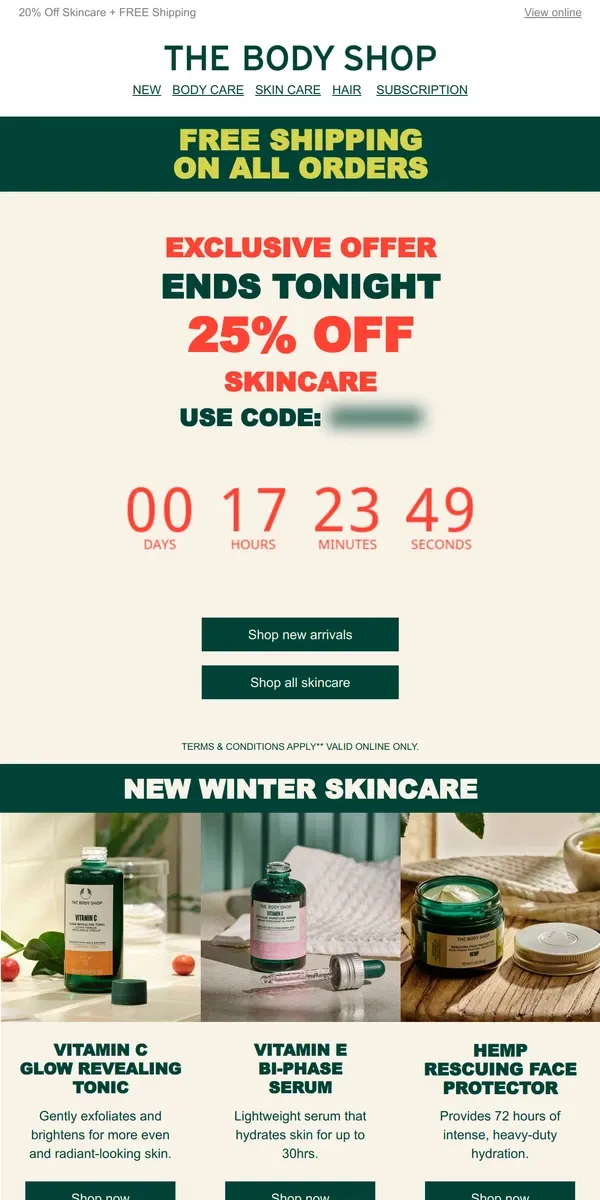 Email from The Body Shop. Your Exclusive Offer ENDS TONIGHT!