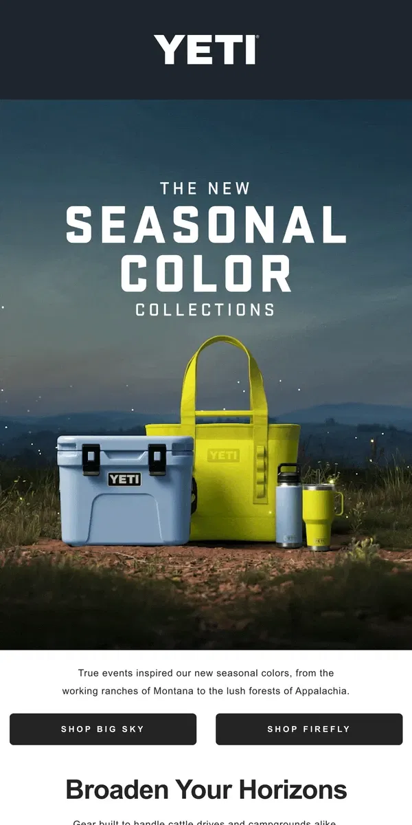 Email from YETI. Introducing Our New Seasonal Color Collections