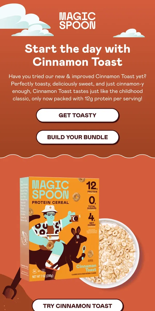 Email from Magic Spoon Cereal. Say hello to Cinnamon Toast 🧡