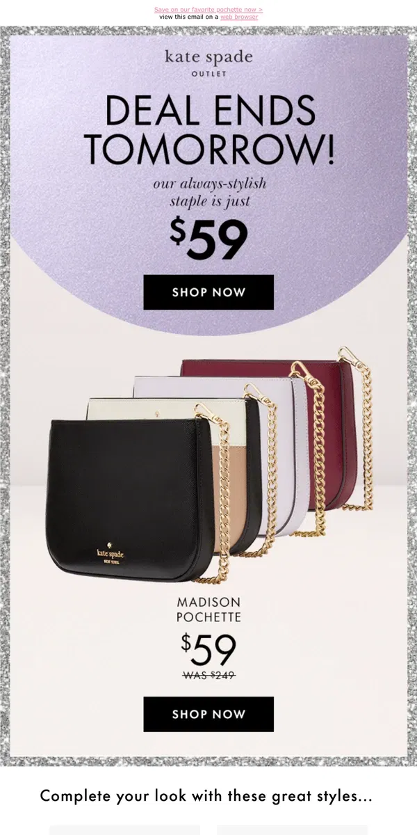 Email from Kate Spade. Sleek & chic for only $59