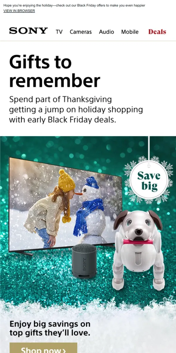 Email from Sony. The Big Feast Is Done, Now Relax With Big Savings | Black Friday Deals