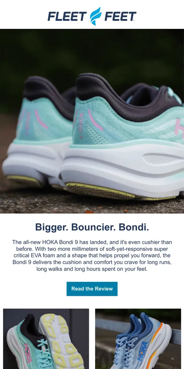 Email from Fleet Feet. The HOKA Bondi 9 is here