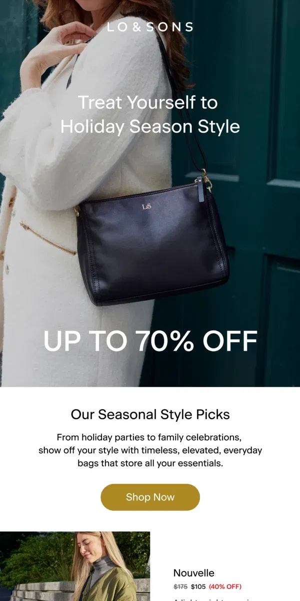 Email from Lo & Sons. Our Top Picks For Holiday Season Style