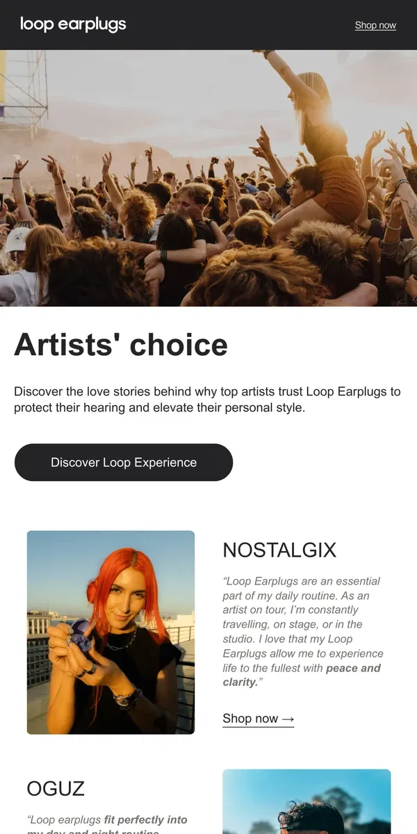 Email from Loop Earplugs. What Tomorrowland artists had to say about our earplugs 👀