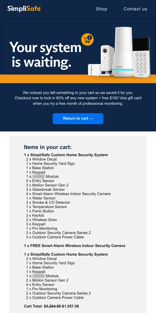 Email from SimpliSafe. Your SimpliSafe® system order