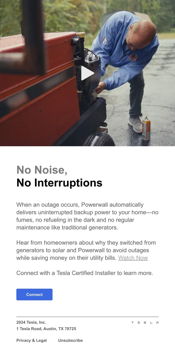 Email from Tesla. Powerwall Is Better Than a Generator