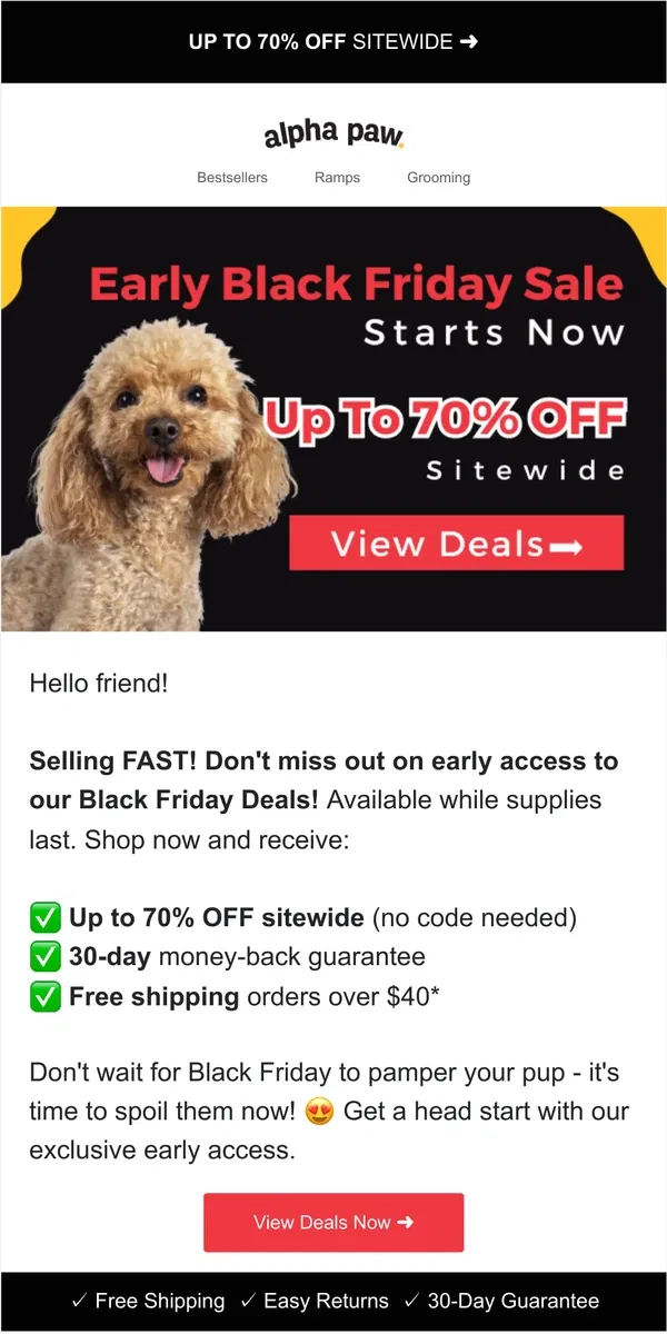 Email from Alpha Paw. ⏰ Selling Fast! Early Black Friday Sale!