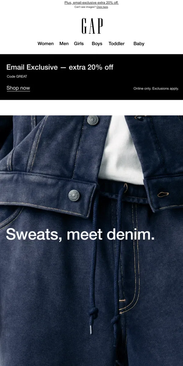 Email from GAP. Denim comfortably.