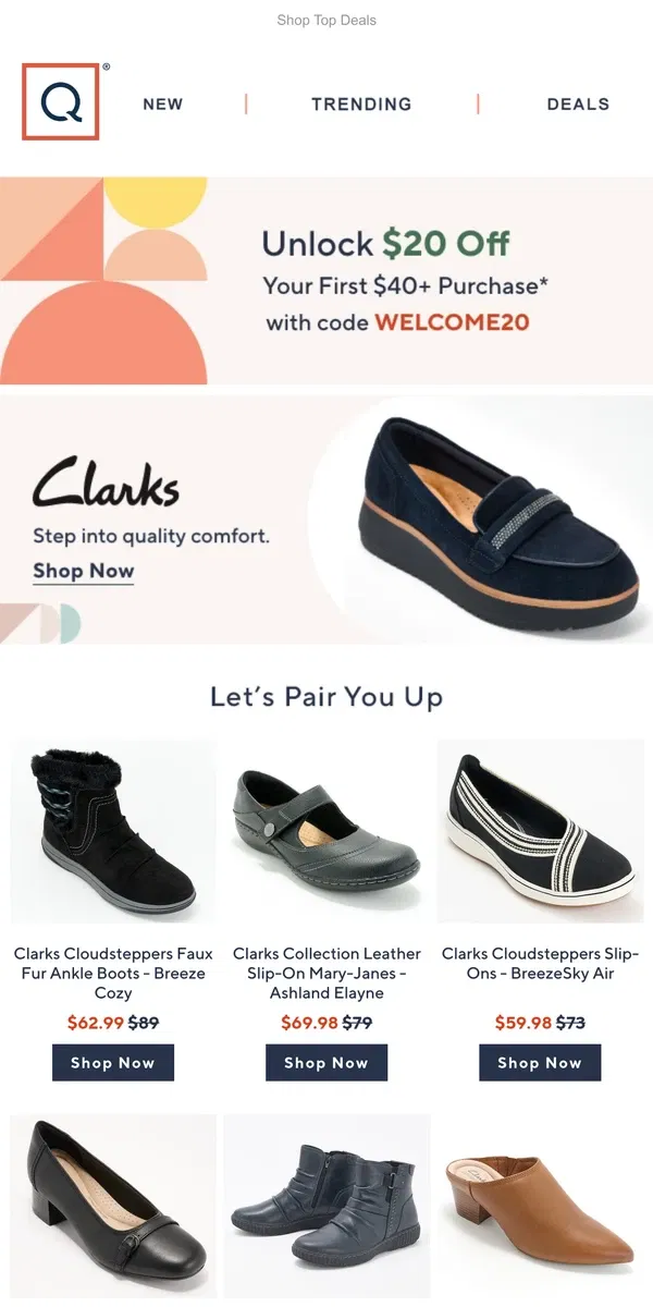 Email from QVC. Celebrate & Save! 200 Years of Clarks