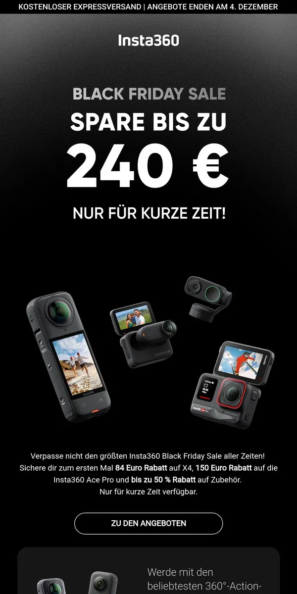 Email from Insta360. Hier ist der GRÖSSTE Insta360 Black Friday Sale ALLER ZEITEN