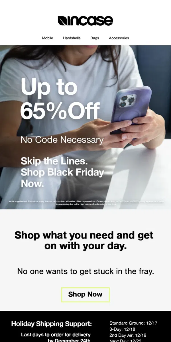 Email from Incase. Up to 65% Off — You know what to do