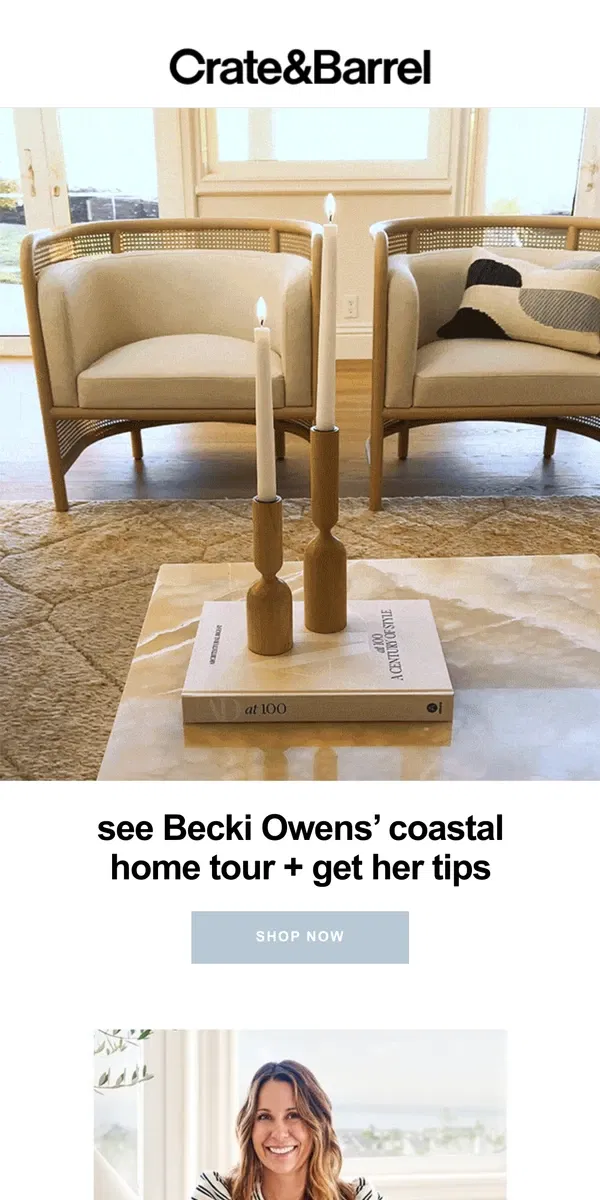 Email from Crate & Barrel. You *need* to see this coastal home tour →