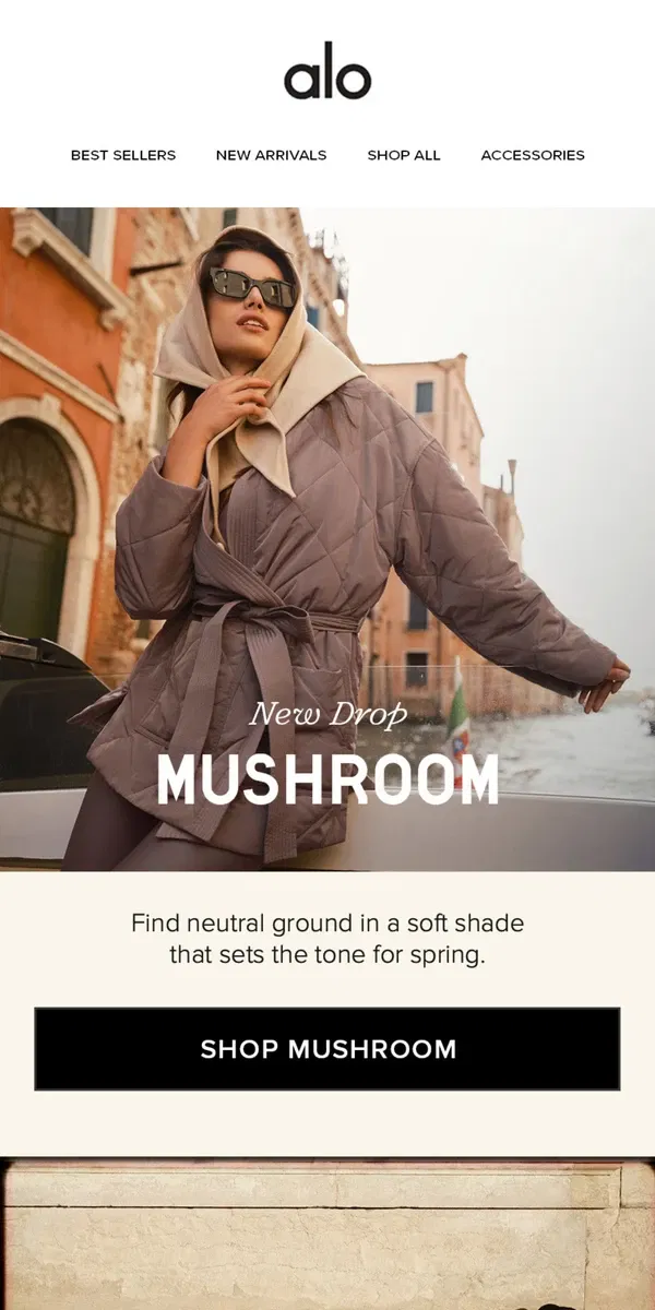 Email from Alo Yoga. New Drop: Mushroom