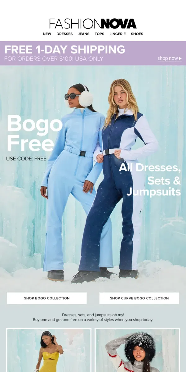 Email from Fashion Nova. BOGO Free Sets And Jumpsuits 😍