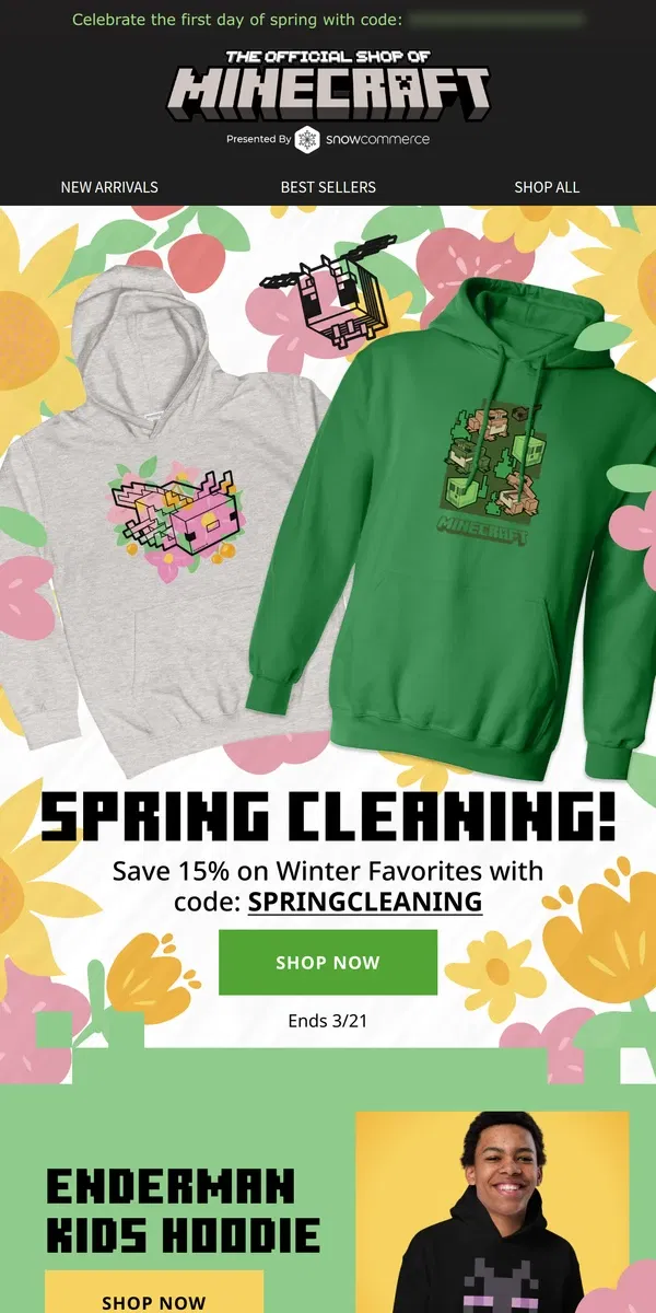 Email from Minecraft. Time for Spring Cleaning! 15% Off Winter Favorites!