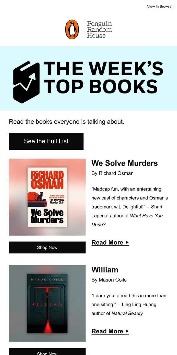 Email from Penguin Random House. This Week’s Most Popular Books Are …