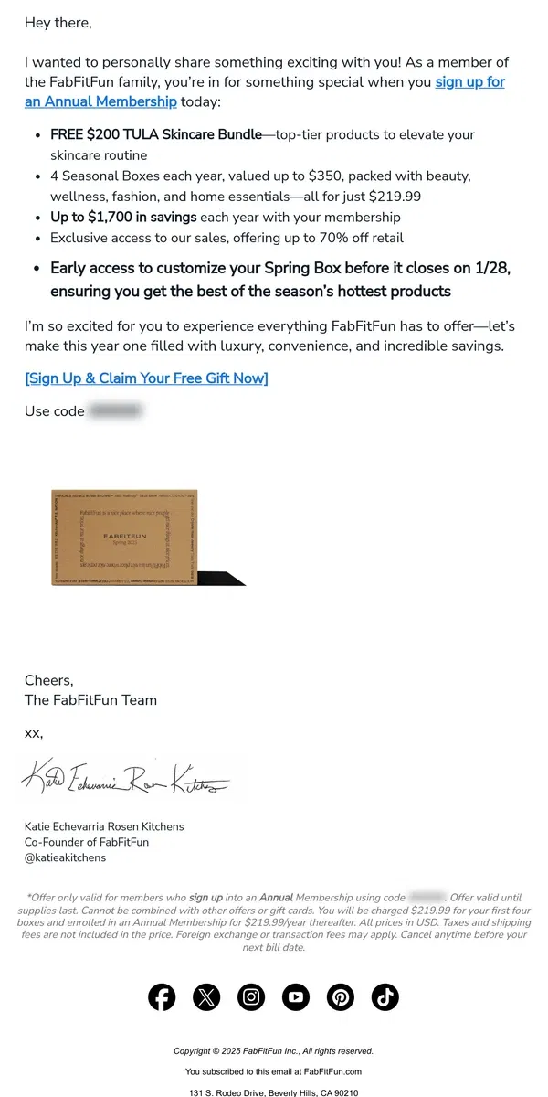 Email from FabFitFun. Get a FREE $200 TULA Skincare Bundle + More!