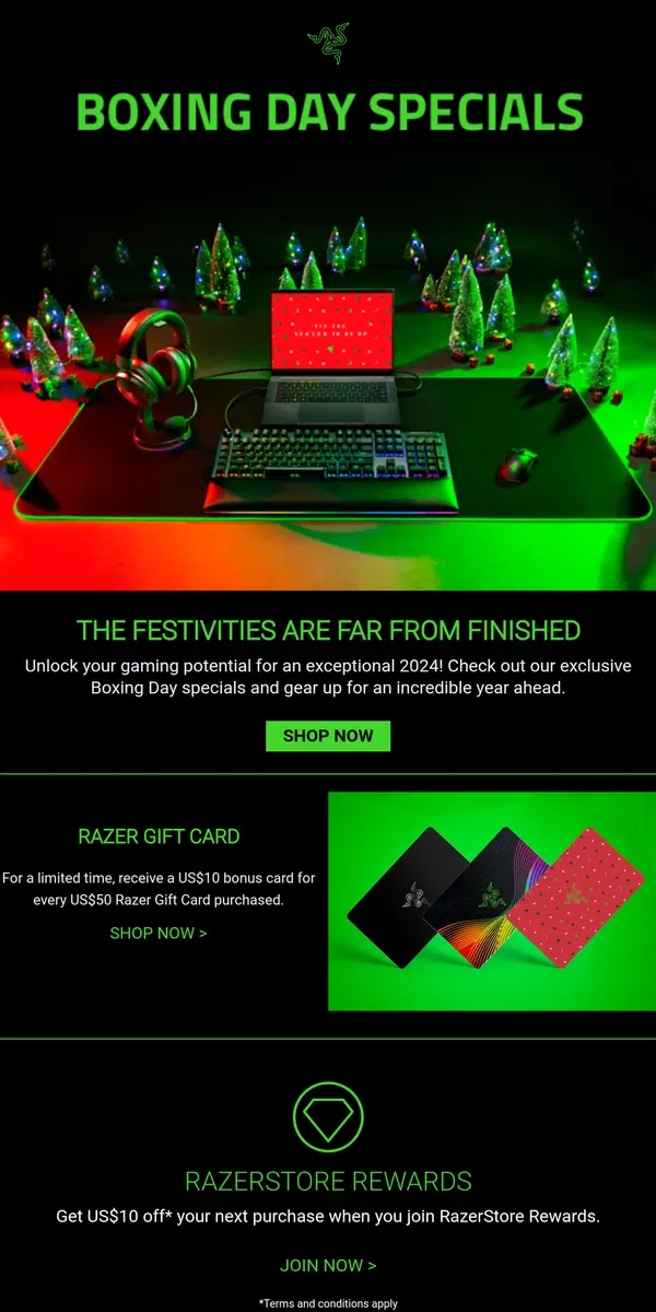 Email from Razer. Discover Our Boxing Day Specials