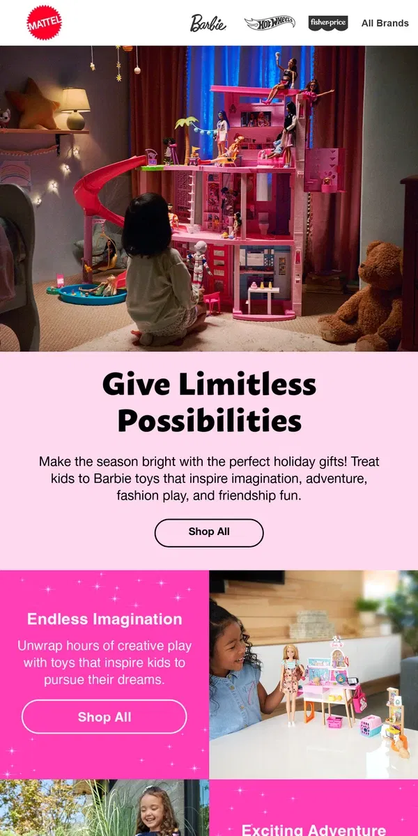 Email from Mattel Store. Limitless Possibilities for the Holidays