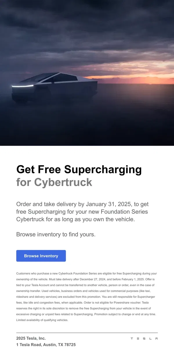 Email from Tesla. A Few Days Left—Free Supercharging