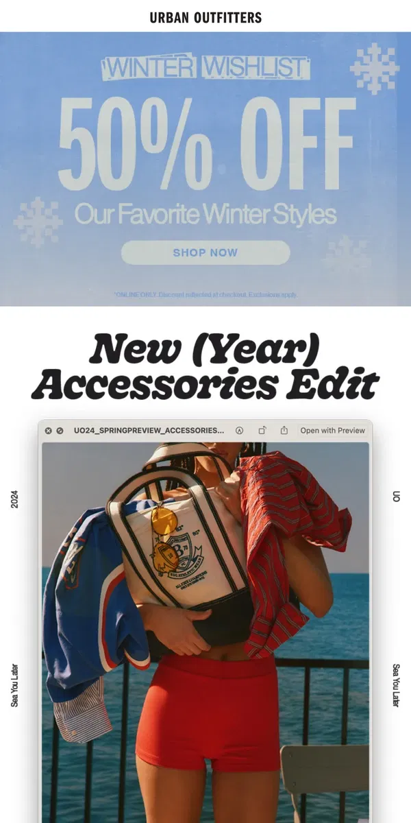 Email from Urban Outfitters. the new (year) accessories edit 🎉