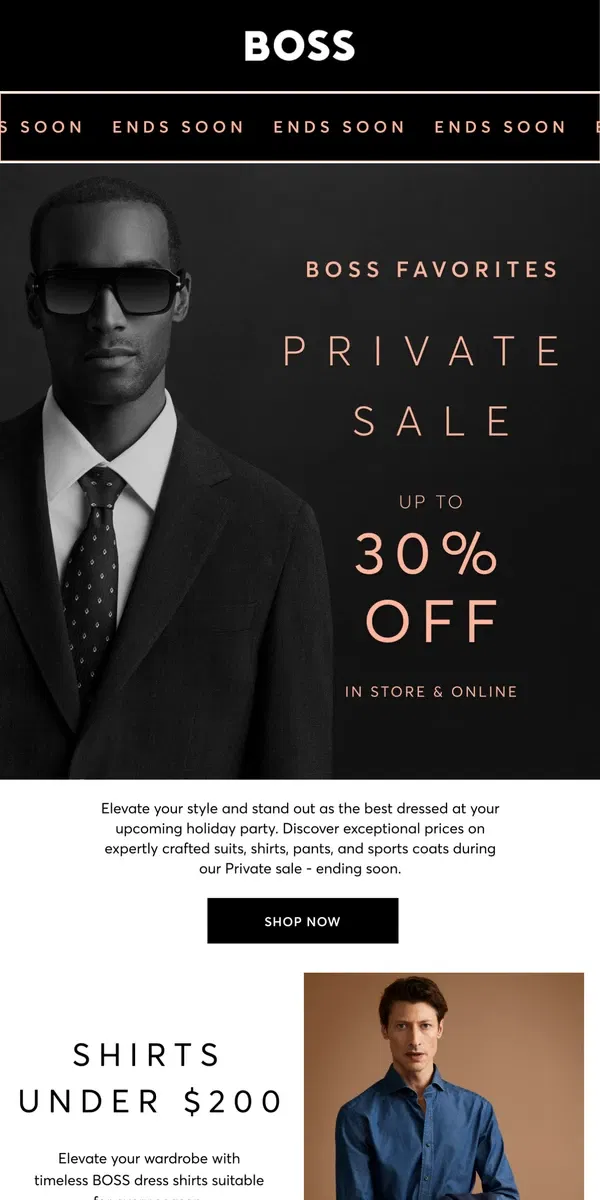 Email from HUGO BOSS. Up to 30% Off BOSS Favorites