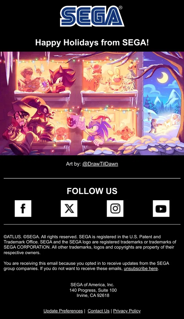 Email from SEGA. Happy Holidays from SEGA!