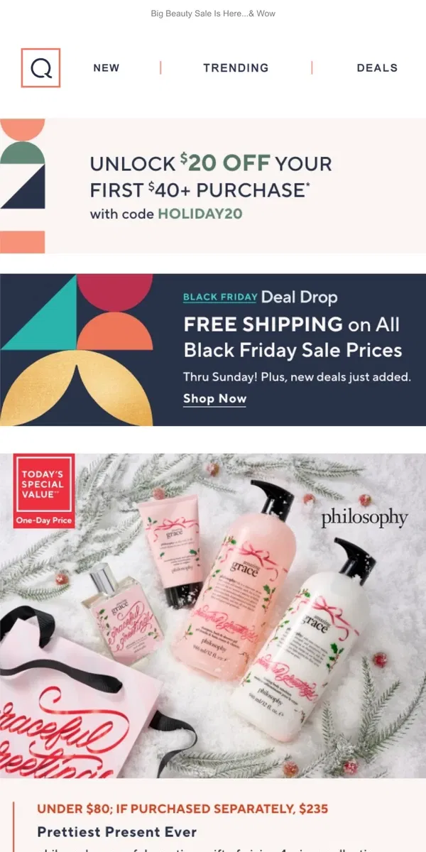 Email from QVC. New from philosophy! Gift of Giving Set